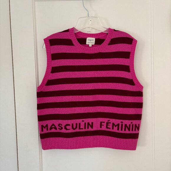 Clare V Sweaters - Clare V Pink and Burgundy Striped Knit Vest Monoprix Masculin Feminin